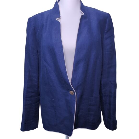 Talbots Classic 100%Linen Navy Blue Blazer Aberdeen Single Button Size 14 Career - Picture 1 of 6